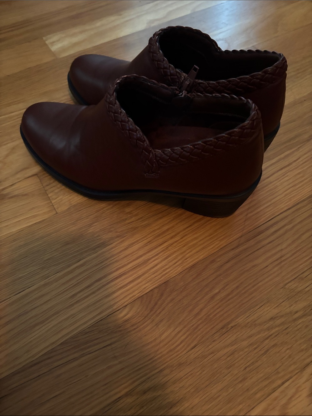 easy street Brown Braided Leather Ankle Booties